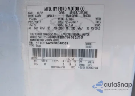 2006 Ford F-150 Stx/Xl/Xlt from USA, damaged, VIN 1FTRF14W76KB40389